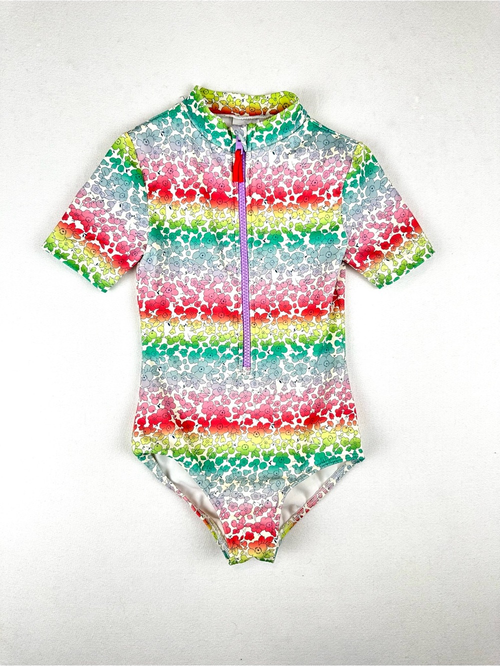 Mini Boden Short Sleeve Swimsuit Rainbow Ombre‎ Floral Rashguard Vacation Beach